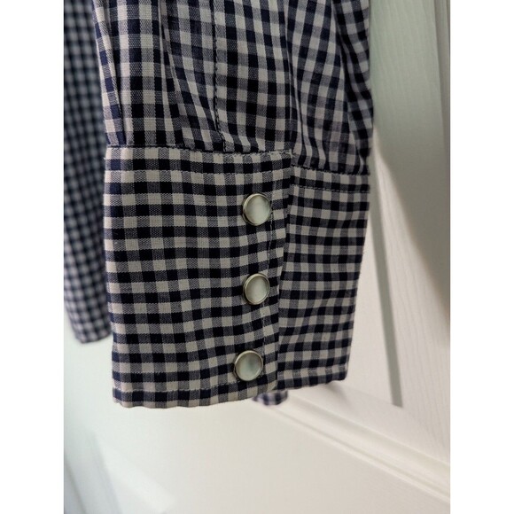 VTG H Bar C Western Shirt Navy Check Plaid Women's Petite Large 16-32 80s Retro - Picture 4 of 6